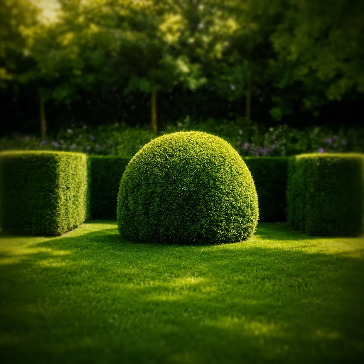 Verzorgde tuin met strak gesnoeide buxus door Tuinen Decoster